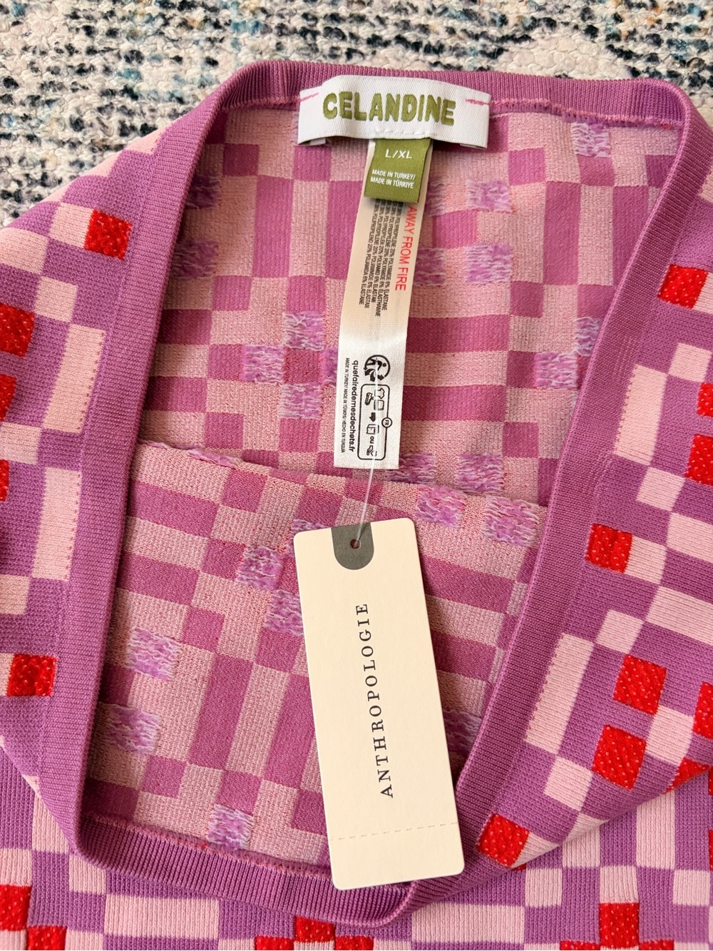 Anthropologie Purple and Red Checker Knit Skirt - Picture 3 of 6